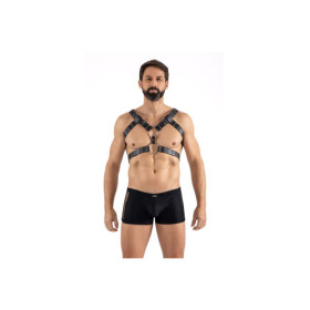 Harnais homme simili cuir avec sangles reliées par de larges anneaux 